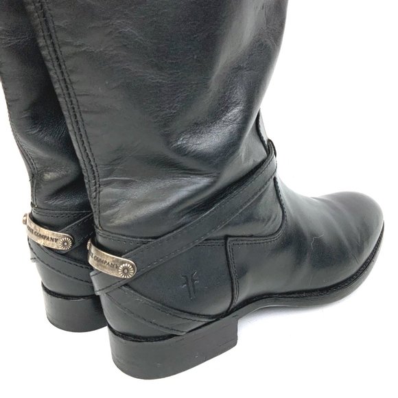 Frye  Lindsay Black Riding Pull On Boots Knee-High Metal Plate Sz 6 - Picture 9 of 16